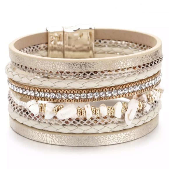 Gold Sparkling Stone Multi Strap Wrap Bracelet - Picture 2 of 6
